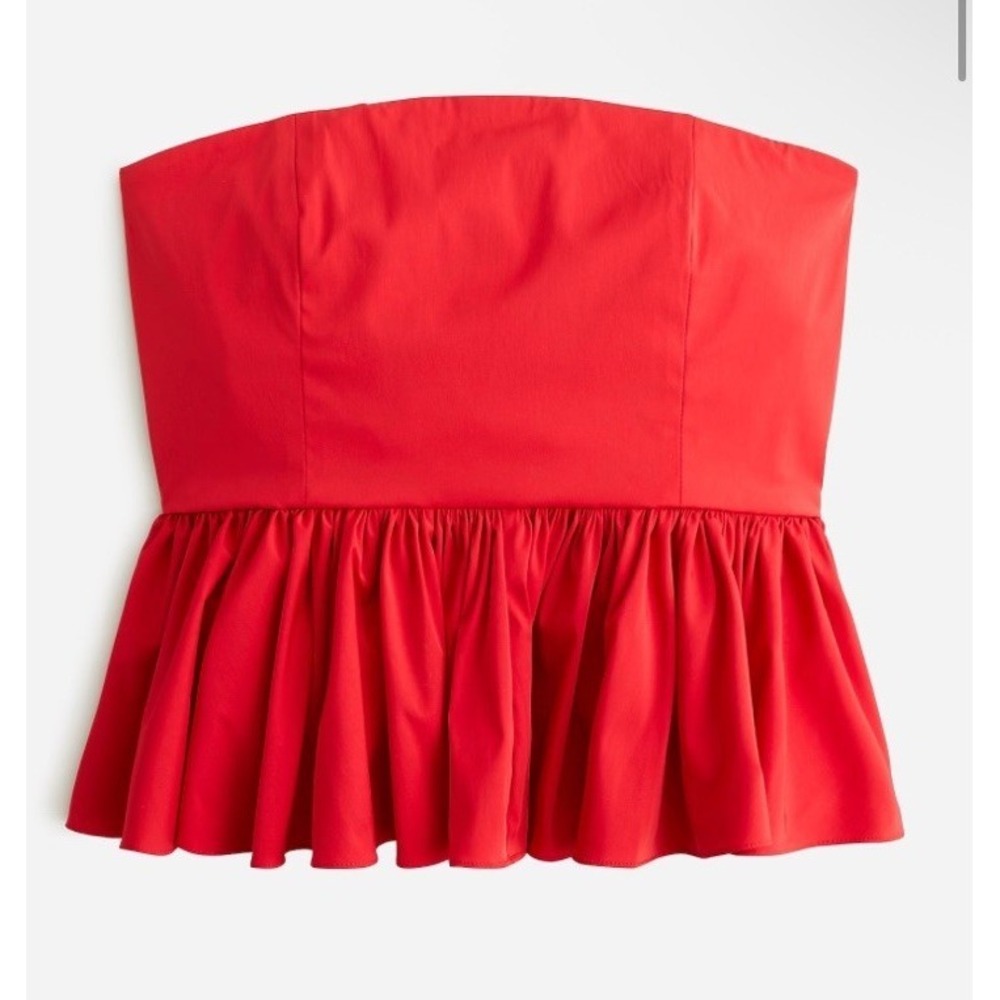 J.CREW Women Strapless Taffeta Red Peplum Summer Top Gum At Chest W/piping EUC 2